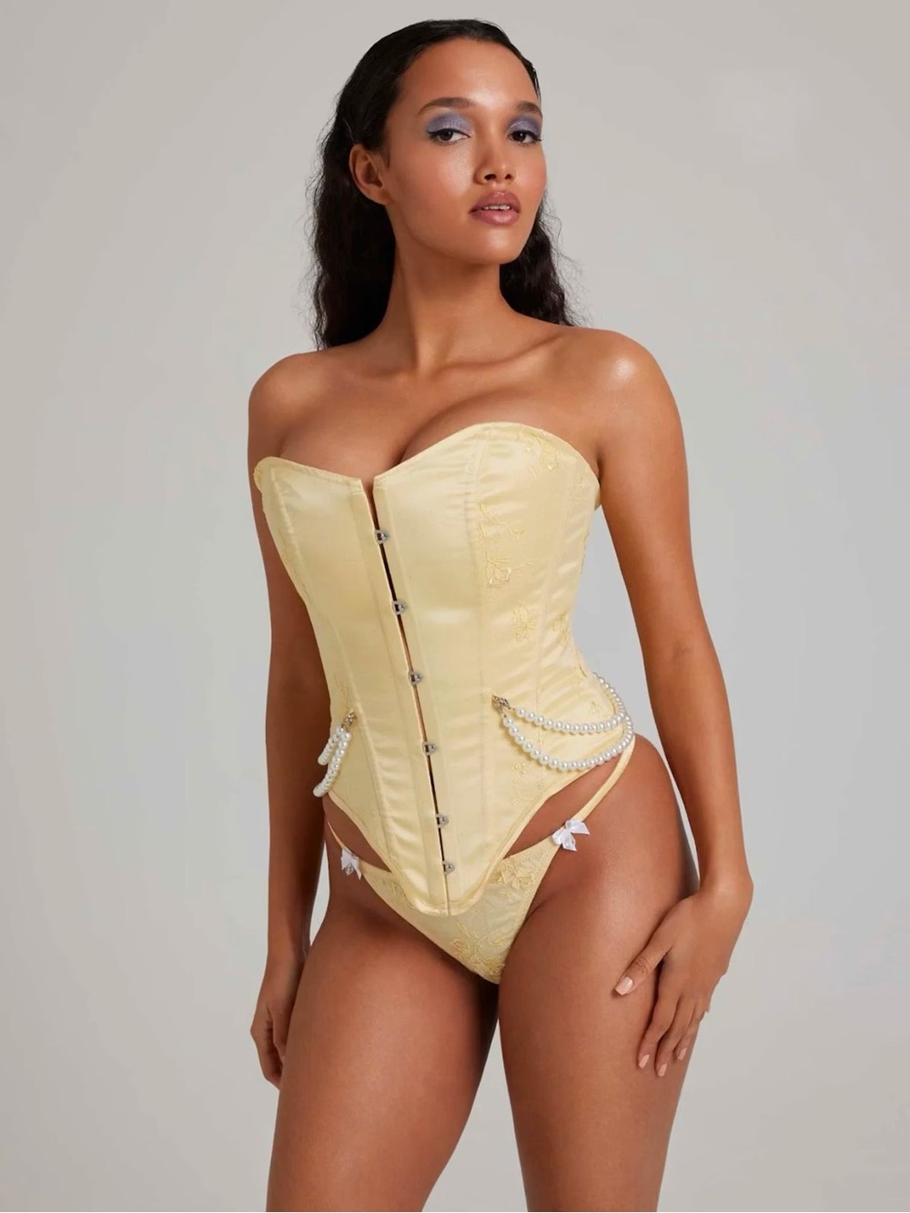 Scarlett Corset Lingerie Set in Pale Yellow